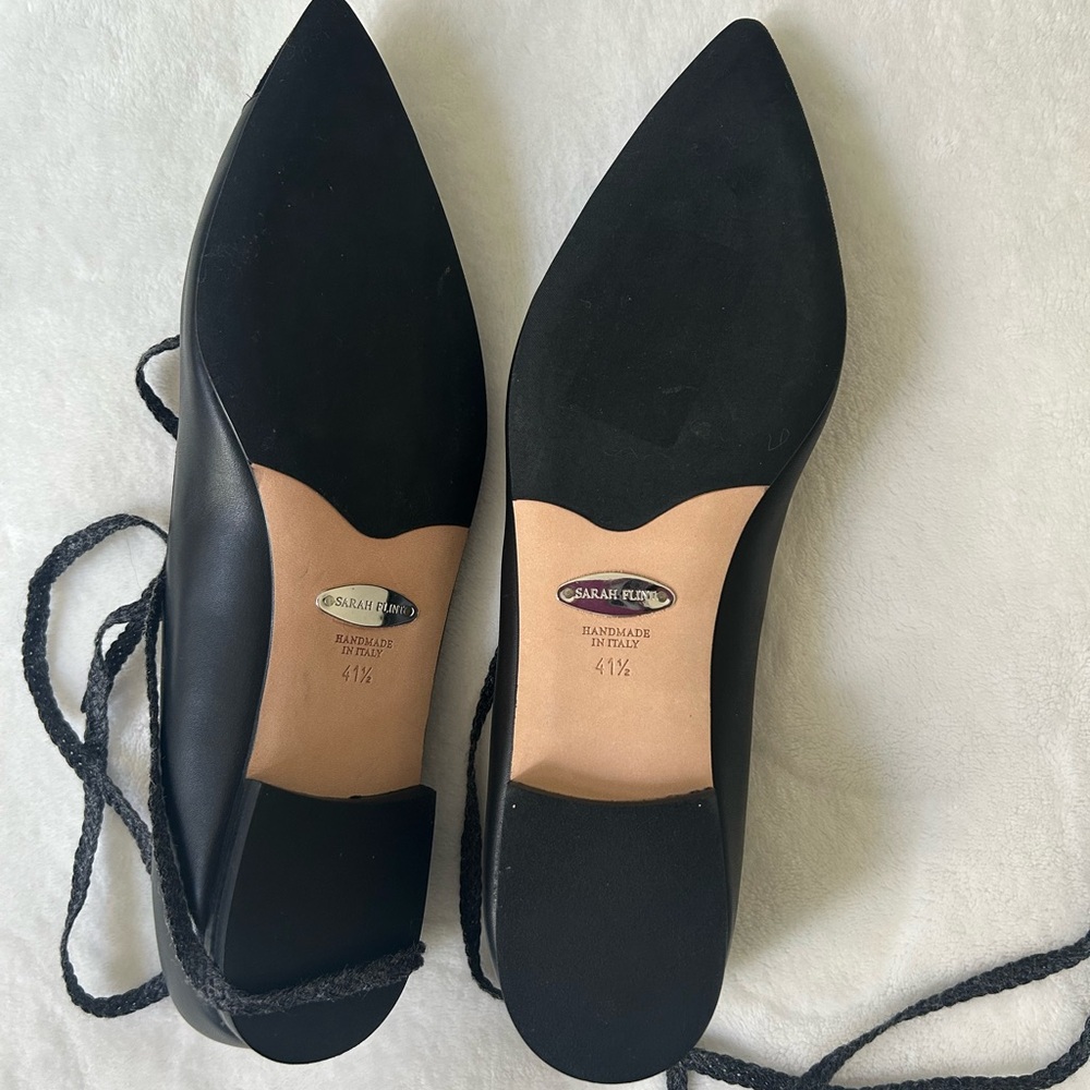 Sarah Flint Black Pointed-Toe Lace-Up Flats - Picture 9 of 9